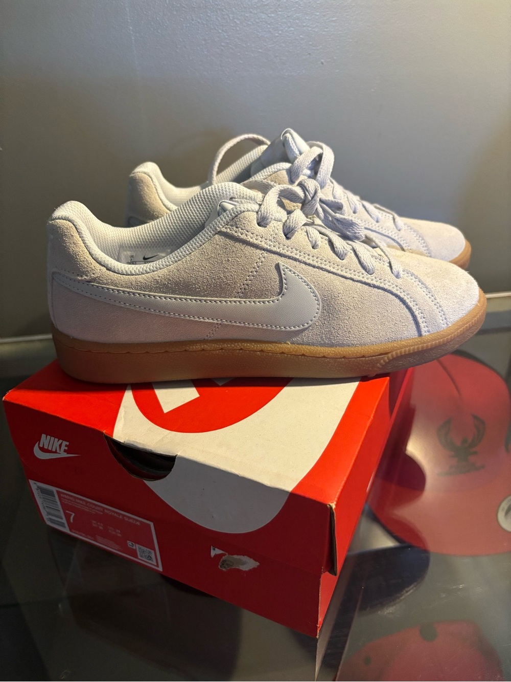 Nike Court Royale Suede Sneakers in Light Gray with Gum Sole Women’s 7